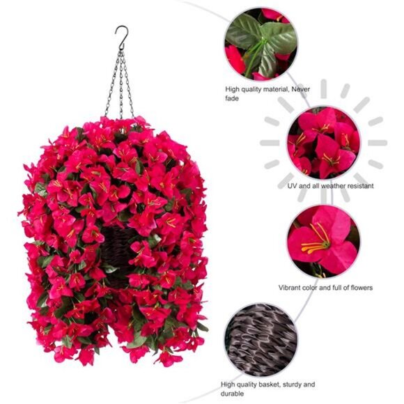 Artificial Bougainvillea Faux Flowers Plants Baskets for Outdoor Outside Summer - Picture 6 of 7